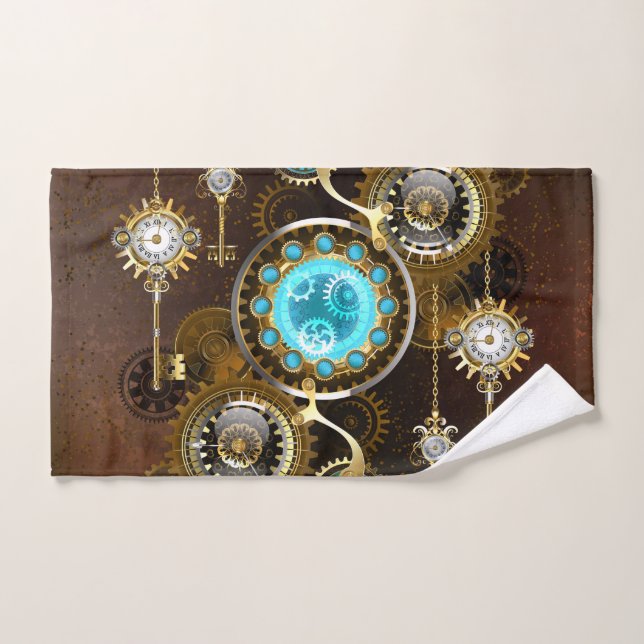 Steampunk Rusty Background with Turquoise Lenses Hand Towel (Hand Towel)