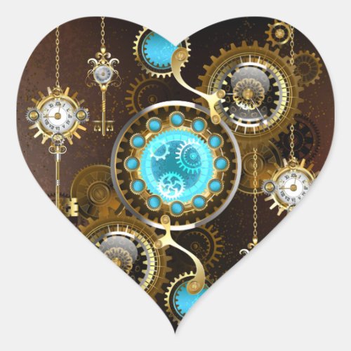Steampunk Rusty Background with Turquoise Lenses Heart Sticker