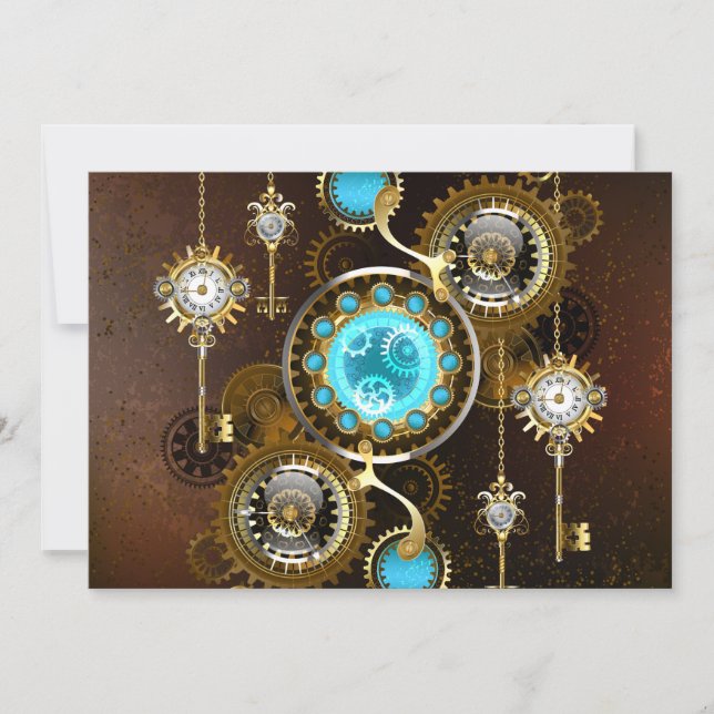 Steampunk Rusty Background with Turquoise Lenses Holiday Card (Front)