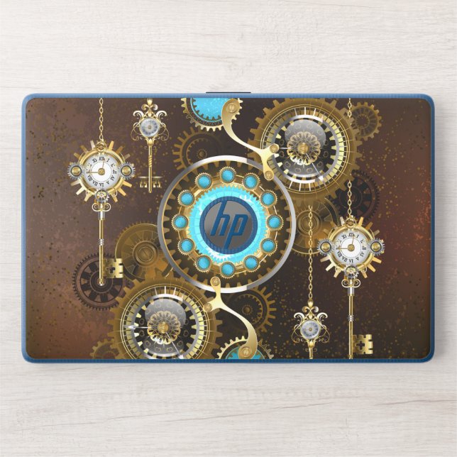 Steampunk Rusty Background with Turquoise Lenses HP Laptop Skin (Front)