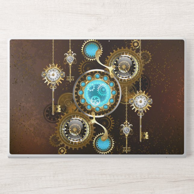 Steampunk Rusty Background with Turquoise Lenses HP Laptop Skin (Front)