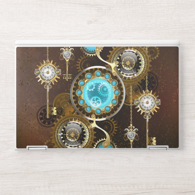 Steampunk Rusty Background with Turquoise Lenses HP Laptop Skin (Front)