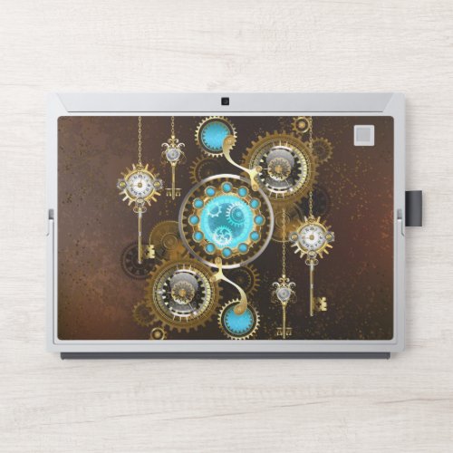 Steampunk Rusty Background with Turquoise Lenses HP Laptop Skin
