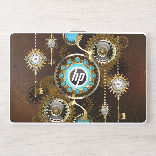 Steampunk Rusty Background with Turquoise Lenses HP Laptop Skin (Front)