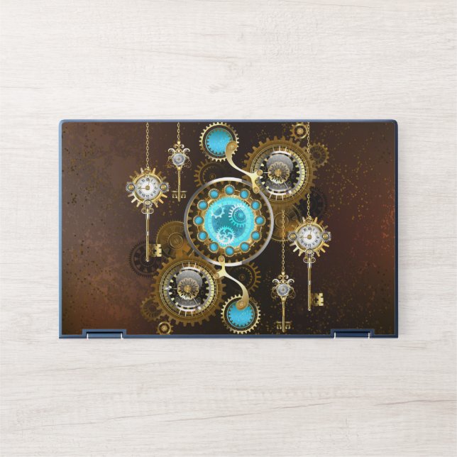 Steampunk Rusty Background with Turquoise Lenses HP Laptop Skin (Front)