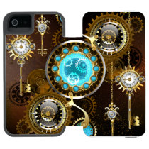 Steampunk Rusty Background with Turquoise Lenses iPhone SE/5/5s Wallet Case