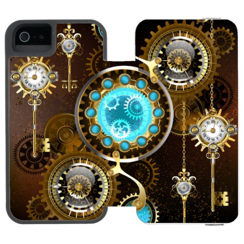 Steampunk Rusty Background with Turquoise Lenses iPhone SE55s Wallet Case