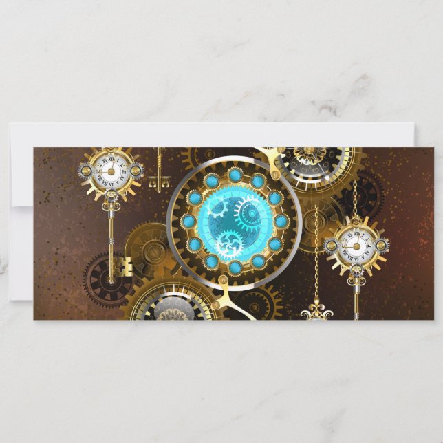 Steampunk Rusty Background with Turquoise Lenses Invitation (Front)