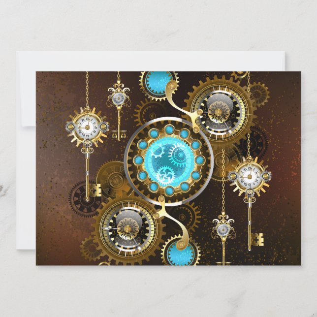 Steampunk Rusty Background with Turquoise Lenses Invitation (Front)