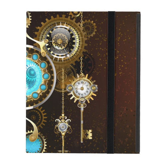 Steampunk Rusty Background with Turquoise Lenses iPad Case (Front Closed)