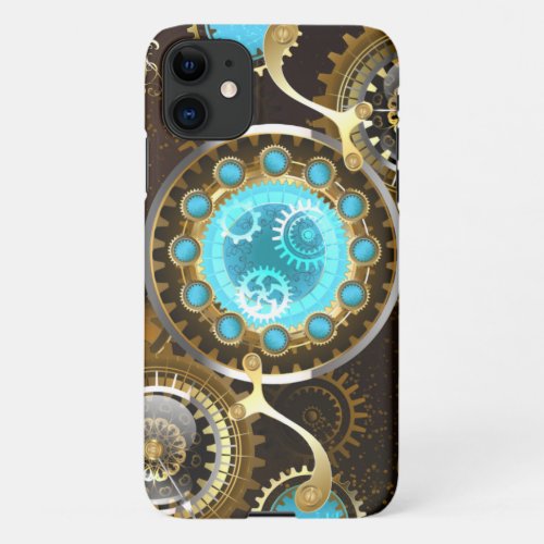 Steampunk Rusty Background with Turquoise Lenses iPhone 11 Case