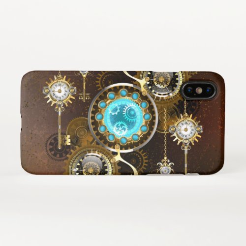 Steampunk Rusty Background with Turquoise Lenses iPhone X Case