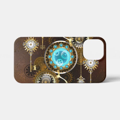 Steampunk Rusty Background with Turquoise Lenses iPhone 13 Mini Case