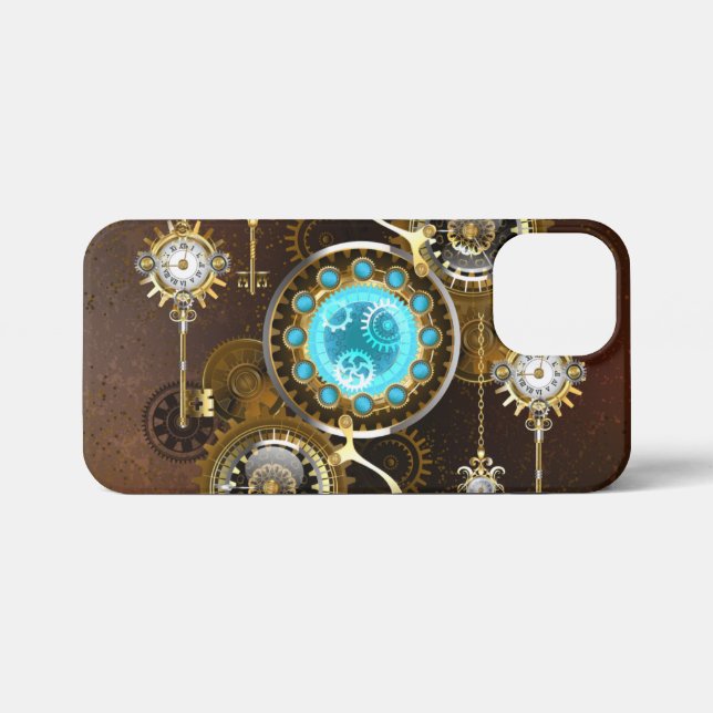 Steampunk Rusty Background with Turquoise Lenses iPhone Case (Back Horizontal)