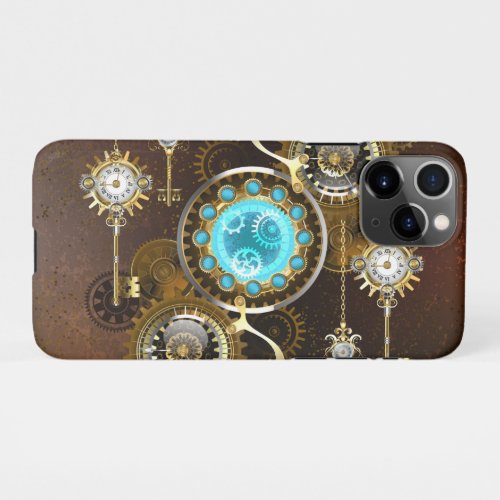 Steampunk Rusty Background with Turquoise Lenses iPhone 11Pro Case
