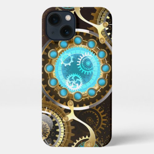 Steampunk Rusty Background with Turquoise Lenses iPhone 13 Case