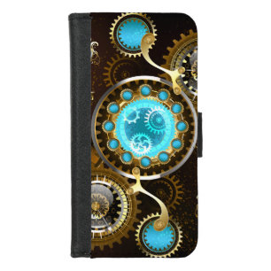 Steampunk Rusty Background with Turquoise Lenses iPhone 8/7 Wallet Case