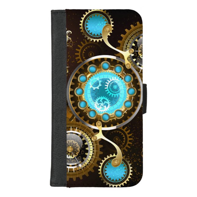 Steampunk Rusty Background with Turquoise Lenses iPhone Wallet Case (Front)