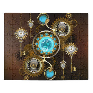 Steampunk Rusty Background with Turquoise Lenses Jigsaw Puzzle
