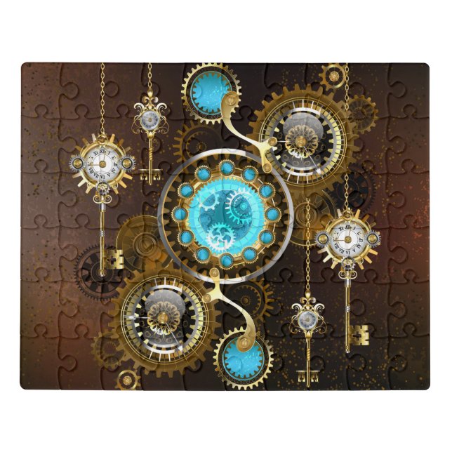 Steampunk Rusty Background with Turquoise Lenses Jigsaw Puzzle (Puzzle Horizontal)