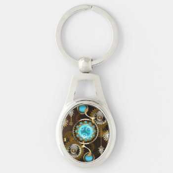 Steampunk Rusty Background With Turquoise Lenses Keychain by Blackmoon9 at Zazzle