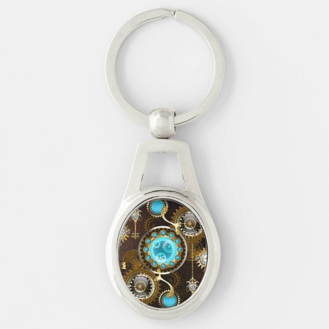 Steampunk Rusty Background with Turquoise Lenses Keychain (Front)