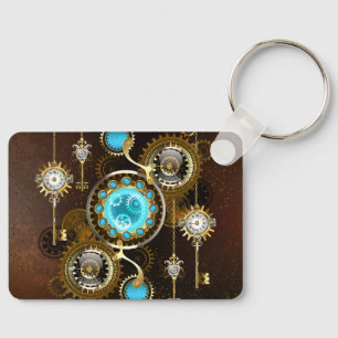 Steampunk Rusty Background with Turquoise Lenses Keychain