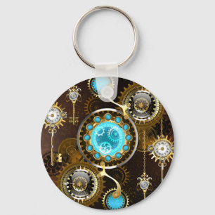 Steampunk Rusty Background with Turquoise Lenses Keychain