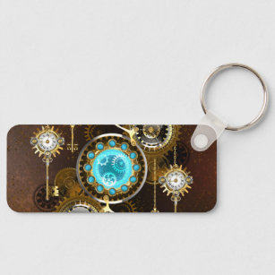 Steampunk Rusty Background with Turquoise Lenses Keychain