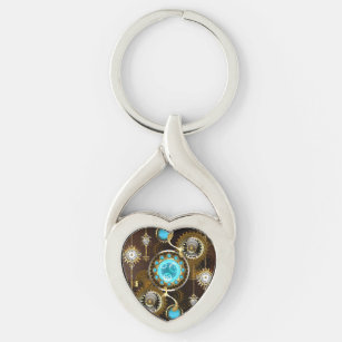 Steampunk Rusty Background with Turquoise Lenses Keychain