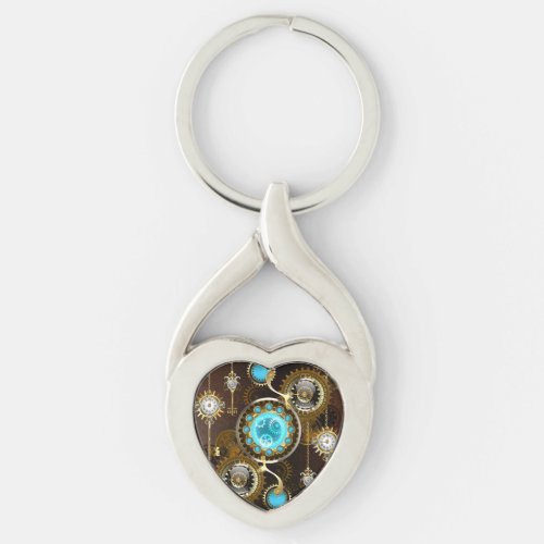 Steampunk Rusty Background with Turquoise Lenses Keychain