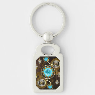 Steampunk Rusty Background with Turquoise Lenses Keychain