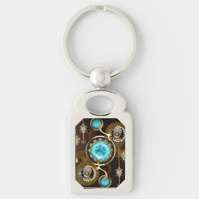 Steampunk Rusty Background with Turquoise Lenses Keychain (Front)