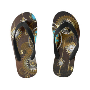 Steampunk Rusty Background with Turquoise Lenses Kid's Flip Flops