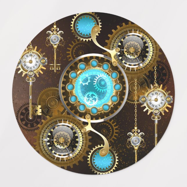 Steampunk Rusty Background with Turquoise Lenses Kids' Labels (Design 1)