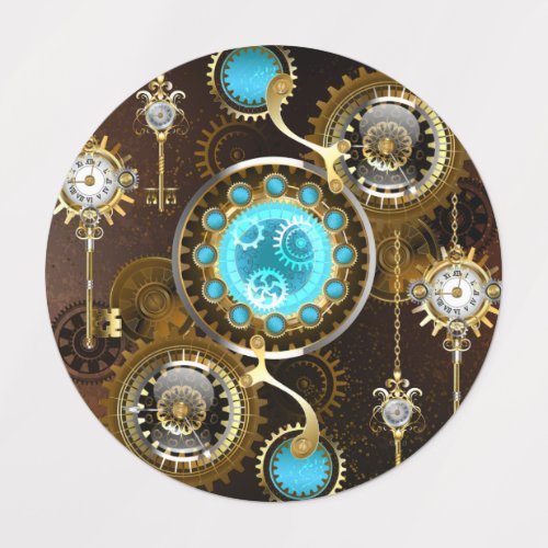 Steampunk Rusty Background with Turquoise Lenses Kids Labels