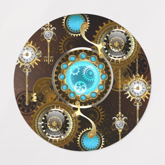 Steampunk Rusty Background with Turquoise Lenses Kids' Labels (Design 1)