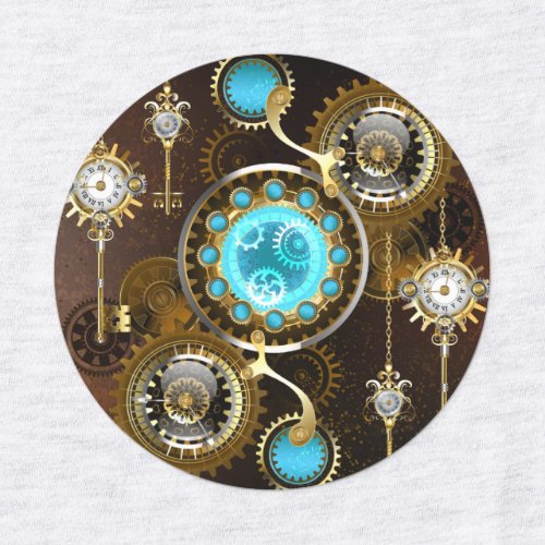 Steampunk Rusty Background with Turquoise Lenses Kids Labels