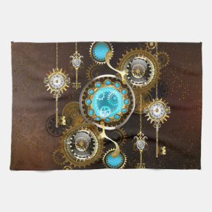 Steampunk Rusty Background with Turquoise Lenses Kitchen Towel