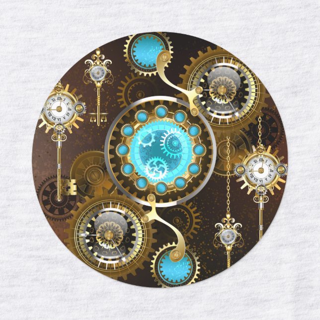Steampunk Rusty Background with Turquoise Lenses Labels (Design 1)