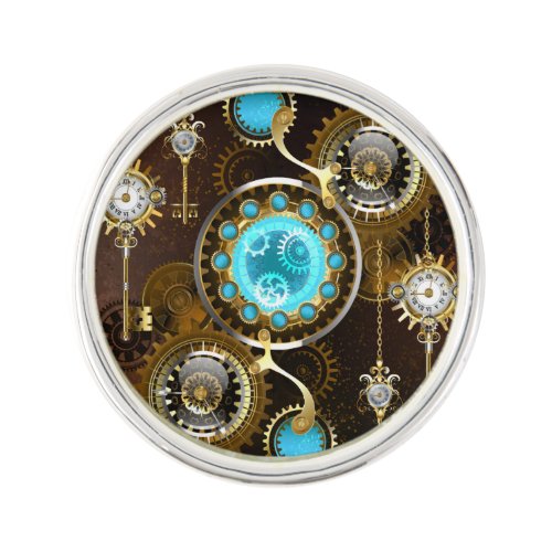 Steampunk Rusty Background with Turquoise Lenses Lapel Pin