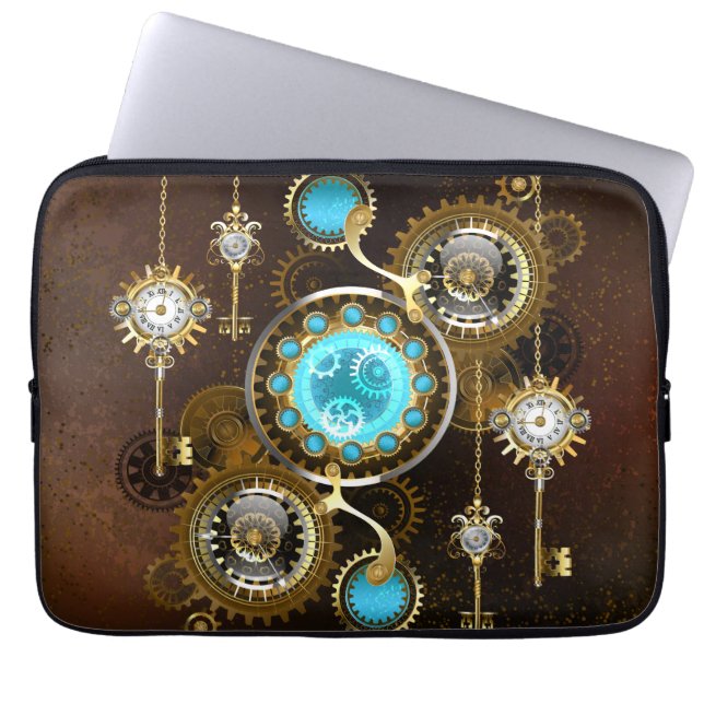 Steampunk Rusty Background with Turquoise Lenses Laptop Sleeve (Front)