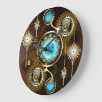 Steampunk Rusty Background with Turquoise Lenses Large Clock