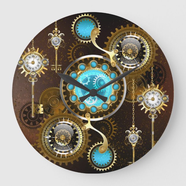 Steampunk Rusty Background with Turquoise Lenses Large Clock (Front)