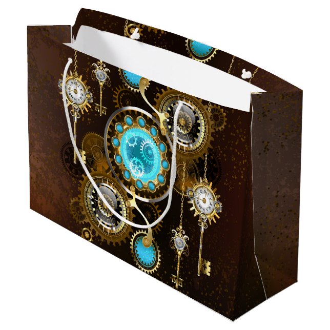 Steampunk Rusty Background with Turquoise Lenses Large Gift Bag (Back Angled)