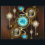 Steampunk Rusty Background with Turquoise Lenses Letterhead<br><div class="desc">Turquoise lenses with an antique watch with brass gears and golden keys on rusty,  brown background. Steampunk style.</div>