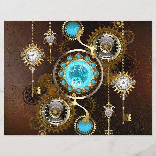 Steampunk Rusty Background with Turquoise Lenses Letterhead (Front)