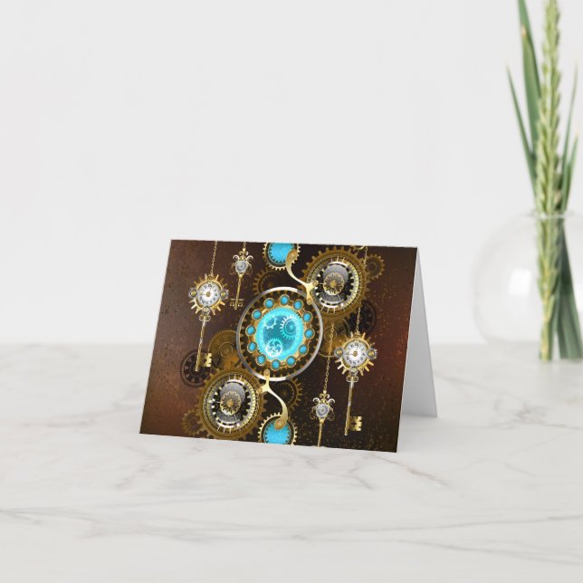 Steampunk Rusty Background with Turquoise Lenses Letterpress Thank You Card (Front)