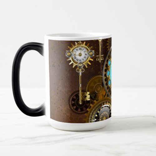 Steampunk Rusty Background with Turquoise Lenses Magic Mug