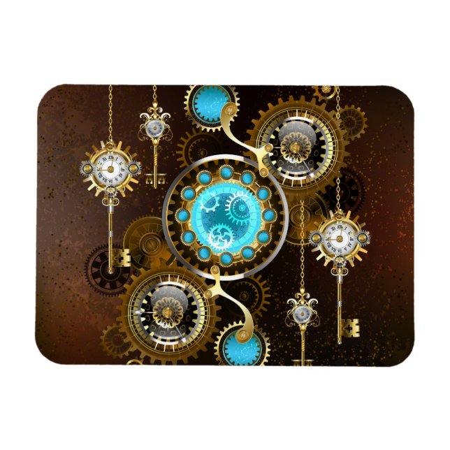 Steampunk Rusty Background with Turquoise Lenses Magnet (Horizontal)